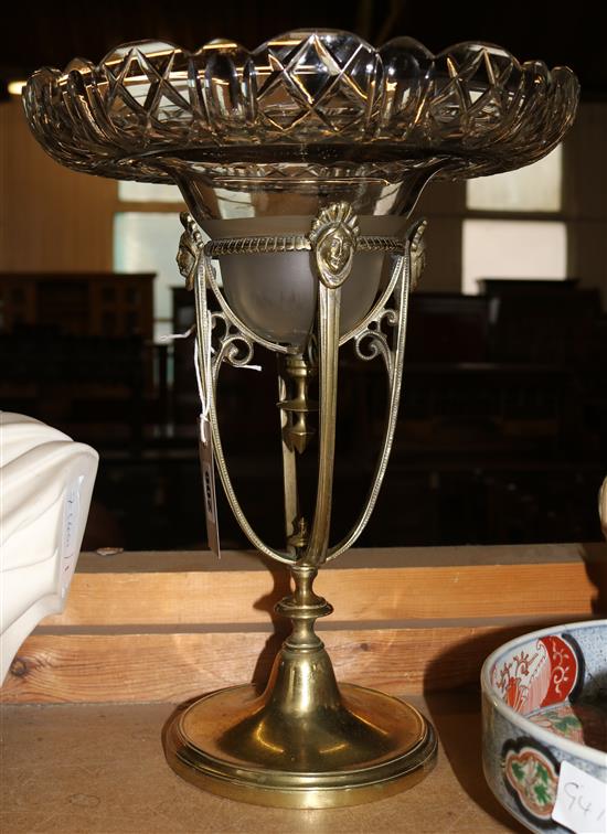 Victorian brass and glass centrepiece